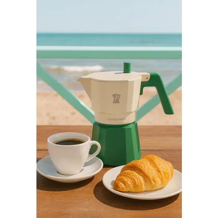 Pezzetti FUTUREXPRESS - Cafetière Moka Italienne en Aluminium 6 Tasses - Vert - Prépare un Café Riche en Arômes