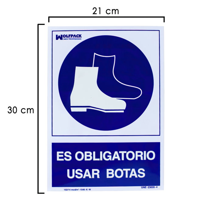 WOLFPACK LINEA PROFESIONAL Panneau port obligatoire des bottes 30x21 cm WOLFPACK LINEA PROFESIONAL Panneau port obligatoire des bottes 30x21 cm