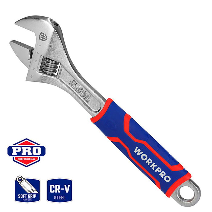 Workpro Clé ajustable 300 mm, acier chrome vanadium, résistant à la rouille, double graduation métrique/pouce, ouverture max 40 mm
