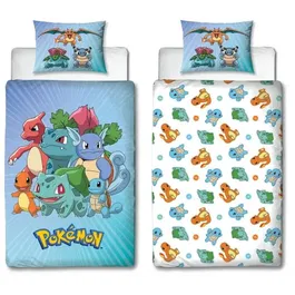 Pokémon Parure de lit réversible Pikachu et Starter Bleu Microfibre - Licence Officielle - Housse de couette 140x200 cm + Taie 63x63 cm