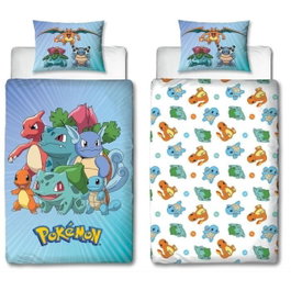 Pokemon Parure de lit réversible Pikachu et Starter Bleu Microfibre 140x200 cm