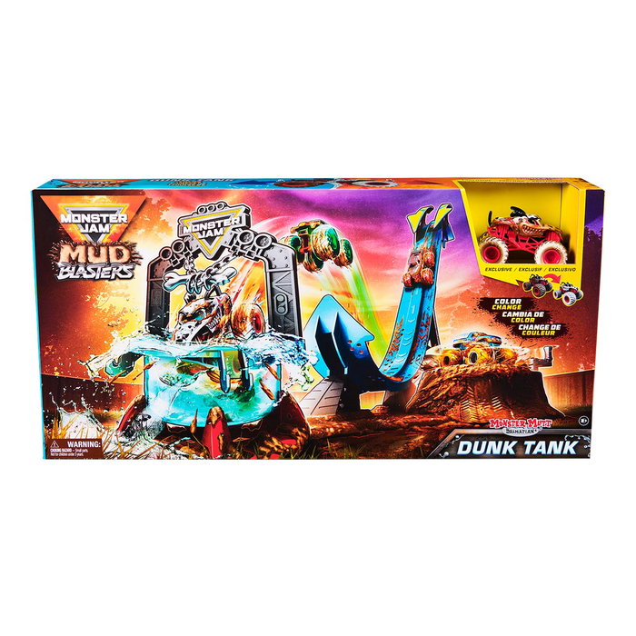 Spin Master Monster Jam Mud Blasters - Jouet de changement de couleur Monster Mutt Dalmatian - Camion 1:64 avec circuit de boue et d'eau - Dès 3 ans