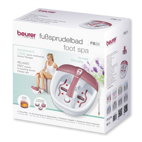 Beurer FB-35 Appareil de massage des pieds avec hydrojets, aromathérapie, fonction de chauffage et massages vibratoires pour réflexologie plantaire