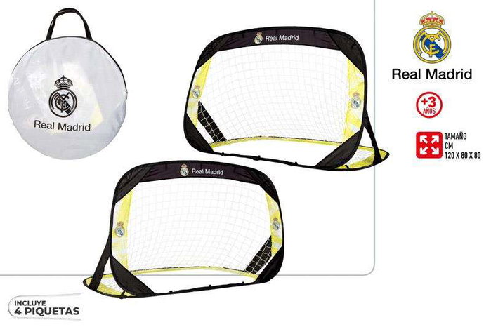 Color Baby Set de 2 Portes-Buts de Football Pop-Up Real Madrid 120 x 80 x 80 cm - Âge Recommandé 3 Ans et Plus
