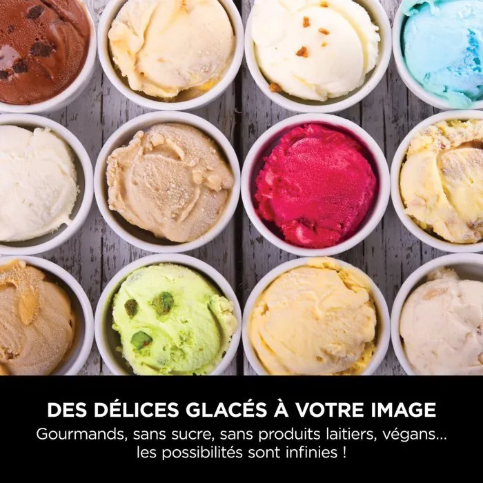 Ninja CREAMi NC302EU Machine à glace et sorbetière - 7 programmes - 2 pots 450 ml inclus - Glaces, sorbets et milkshakes maison