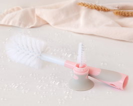 KioKids Cepillo Limpia Biberones - Cepillo pour Biberons et Bouteilles - pour Nettoyage Facile - avec Accessoire pour Tétines - Rose et Gris - pour Nouveaux-Nés +0 Mois