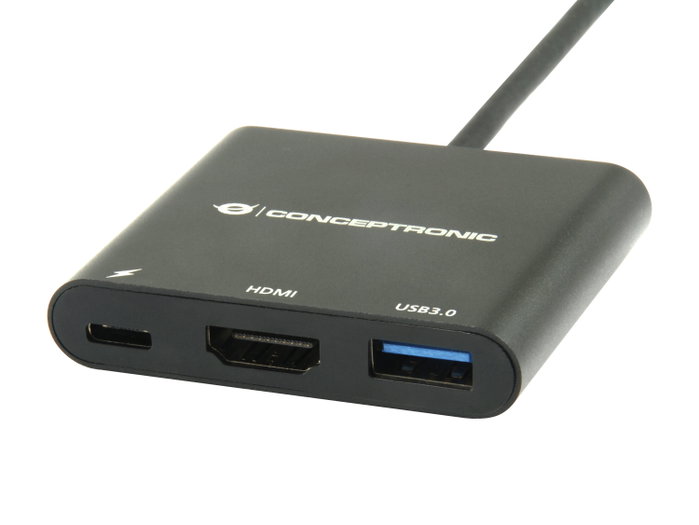 Conceptronic Adaptateur USB-C vers HDMI 3-en-1 avec USB-C PD et USB 3.0, 4K@30Hz Conceptronic Adaptateur USB-C vers HDMI 3-en-1 avec USB-C PD et USB 3.0, 4K@30Hz