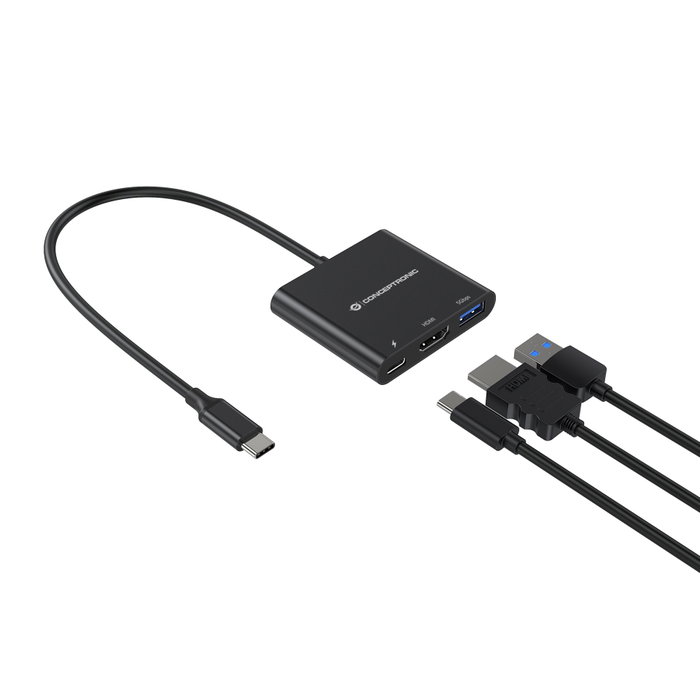 Conceptronic DONN01B Adaptateur 3-en-1 USB-C vers HDMI, USB 3.0 et USB-C PD Noir Conceptronic DONN01B Adaptateur 3-en-1 USB-C vers HDMI, USB 3.0 et USB-C PD Noir