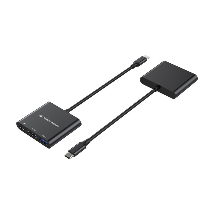 Conceptronic DONN01B Adaptateur 3-en-1 USB-C vers HDMI, USB 3.0 et USB-C PD Noir Conceptronic DONN01B Adaptateur 3-en-1 USB-C vers HDMI, USB 3.0 et USB-C PD Noir
