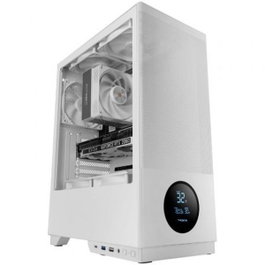 Tacens 2SAGITTA20W Boîtier PC Semitorre ATX Blanc, USB-C, Panneau LED Température, 3 Ventilateurs 120mm