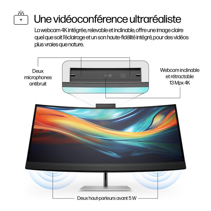 HP Écran de conférence 5K2K Série 7 Pro 39,7 pouces - 740pm incurvé avec webcam 4K