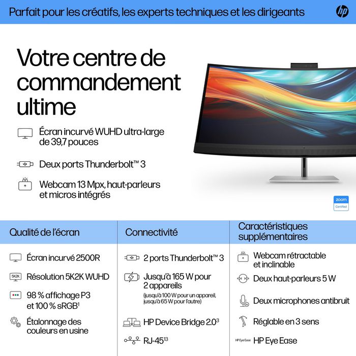 HP Écran de conférence 5K2K Série 7 Pro 39,7 pouces - 740pm incurvé avec webcam 4K