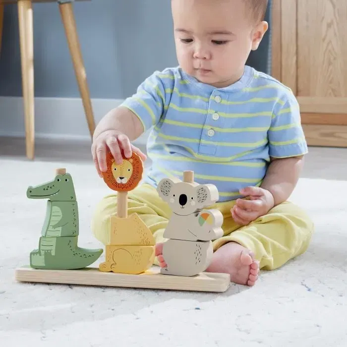 Fisher-Price Jouet en Bois à Empiler et Trier Animaux, 10 Pièces, Crocodile Lion Koala, Motricité Fine, Dès 12 Mois, Réf HXV04