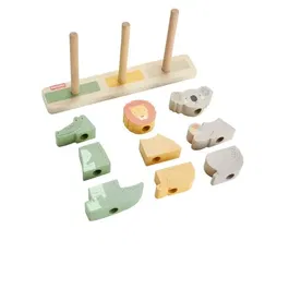 Fisher-Price Jouet en Bois à Empiler et Trier Animaux, 10 Pièces, Crocodile Lion Koala, Motricité Fine, Dès 12 Mois, Réf HXV04