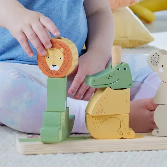 Fisher-Price Jouet en Bois à Empiler et Trier Animaux, 10 Pièces, Crocodile Lion Koala, Motricité Fine, Dès 12 Mois, Réf HXV04