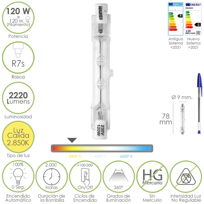 MAURER Ampoule Halogène Linéaire R7S 120W 2220 lm Lumière Chaude MAURER Ampoule Halogène Linéaire R7S 120W 2220 lm Lumière Chaude