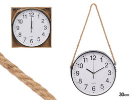 Giftdecor Horloge Murale Suspendue avec Corde Noir 30 cm Plastique (Set de 8)