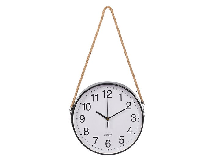 Giftdecor Horloge Murale Suspendue avec Corde Noir 30 cm Plastique (Set de 8)