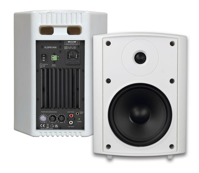 Vivolink - Ensemble de Haut-Parleurs Actifs 2 x 50W, 6,5", avec Fonction ECO, pour Pièces jusqu'à 80 m², Blanc - Inclut Supports et Câbles