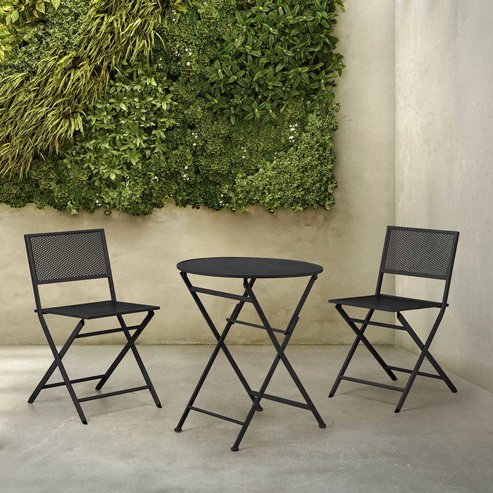 Ibergarden Set Table et 2 Chaises Noir Métal 96x60x22 cm