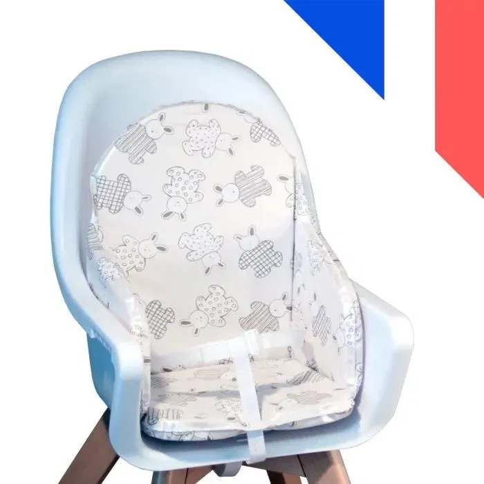Looping Coussin de chaise haute bébé PVC imperméable sans phtalates avec sangles - Confort et maintien de 6 mois à 15 kg - Modèle Lapin Pyjama - Fabriqué en France