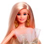 Barbie Poupée Barbie Holiday - Édition Limitée Noël - Cheveux Blonds, Robe Dorée et Argentée avec Fleurs - JBH95 - Inclut Socle et Certificat d'Authenticité
