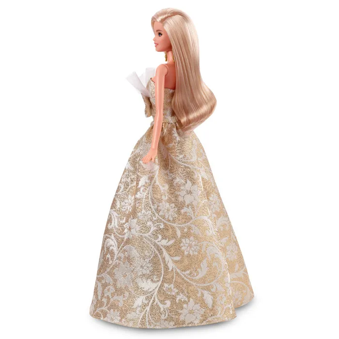 Barbie Poupée Joyeux Noël JBH95 Poupée blonde avec robe de soirée argent et or pour collectionneurs dès 6 ans