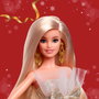 Barbie Poupée Joyeux Noël Blonde avec Robe de Soirée Argent et Or