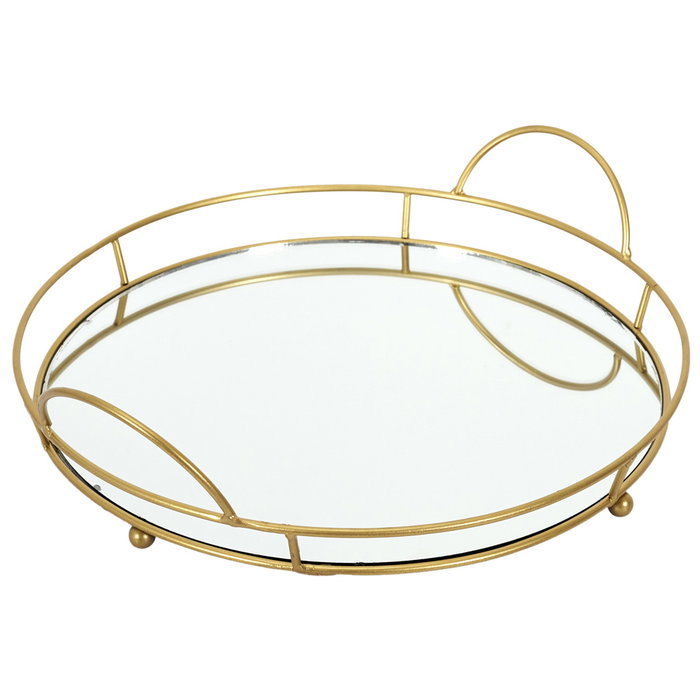 Home Deco Factory Plateau de service avec base miroir et poignées dorées Home Deco Factory Plateau de service avec base miroir et poignées dorées