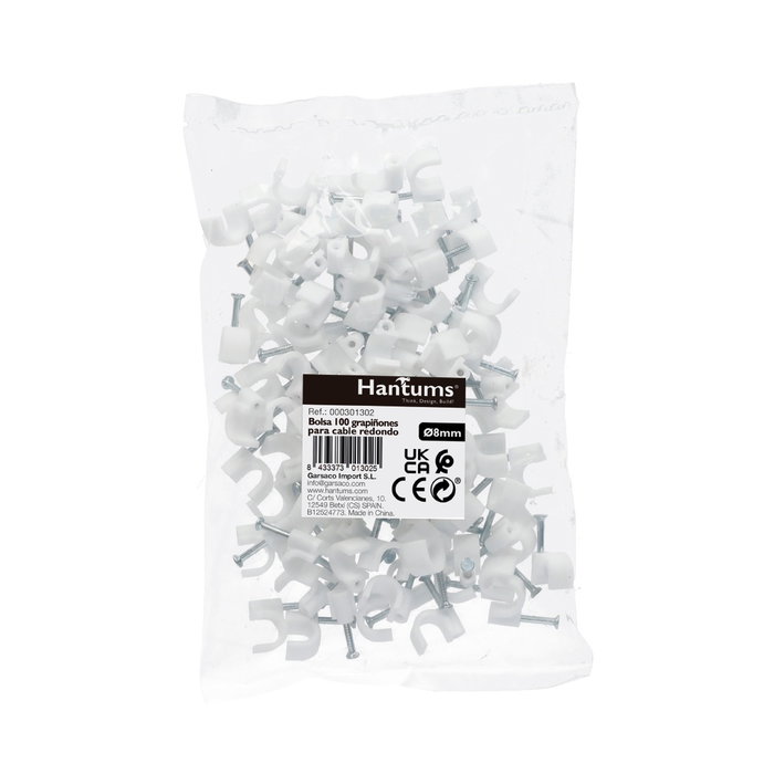 Hantums Sac de 100 agrafes pour câble et tuyau rond 8mm