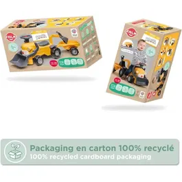 Marcel - Porteur tractopelle enfant avec pelle frontale et excavatrice, remorque, jouet d'éveil 12+ mois, 90% plastique recyclé, Fabriqué en France