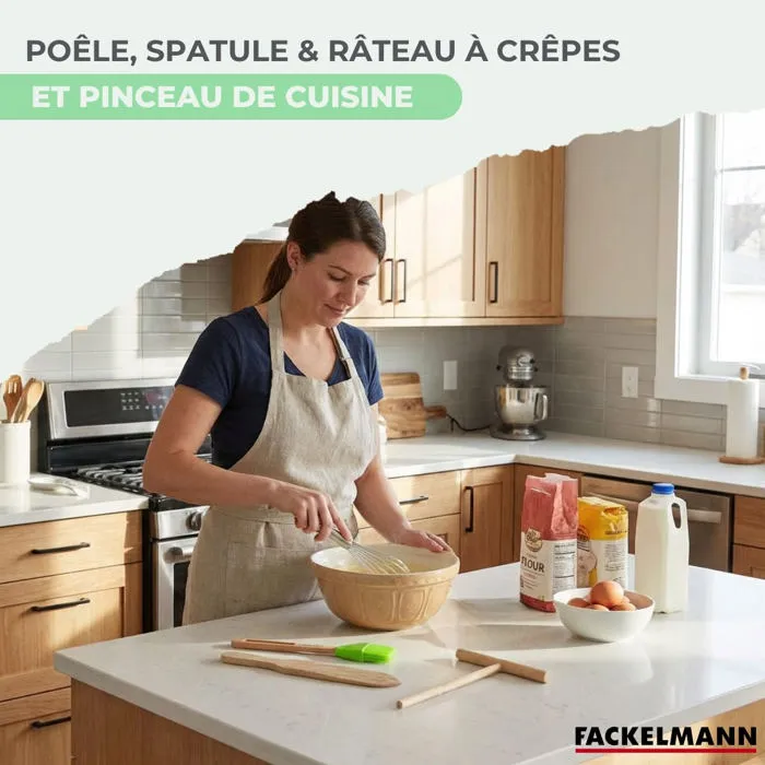 Fackelmann Set Chandeleur Crêpière - BRANDAO - Ø 26 cm - 3 ustensiles - Poêle céramique sans PFAS pour crêpes, galettes, pancakes, compatible induction et four