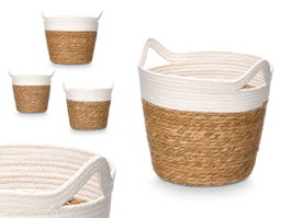 Giftdecor Lot de 3 Paniers Ronds avec Anses 29 cm Blanc Naturel en Papier et Fibre de Jute (Set de 4)