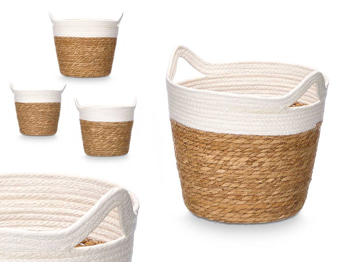 Giftdecor Lot de 3 Paniers Ronds avec Anses 29 cm Blanc Naturel en Papier et Fibre de Jute (Set de 4) Giftdecor Lot de 3 Paniers Ronds avec Anses 29 cm Blanc Naturel en Papier et Fibre de Jute (Set de 4)