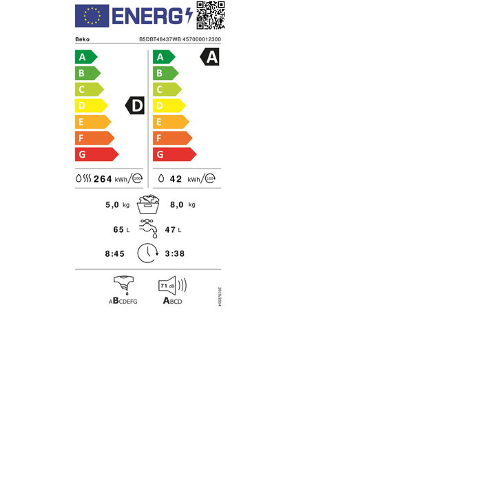 Laveuse - Sécheuse BEKO B5DBT48437WB 1400 rpm 5 kg 8 kg