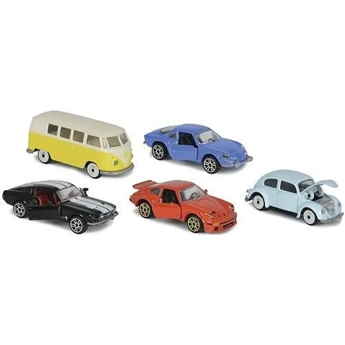 Smoby Majorette - Coffret Cadeau Vintage 5 Véhicules à Roues Libres 1/64 (Porsche 934, Alpine A110, VW Combi T1, VW Cox, Ford Mustang Fastback) Smoby Majorette - Coffret Cadeau Vintage 5 Véhicules à Roues Libres 1/64 (Porsche 934, Alpine A110, VW Combi T1, VW Cox, Ford Mustang Fastback)