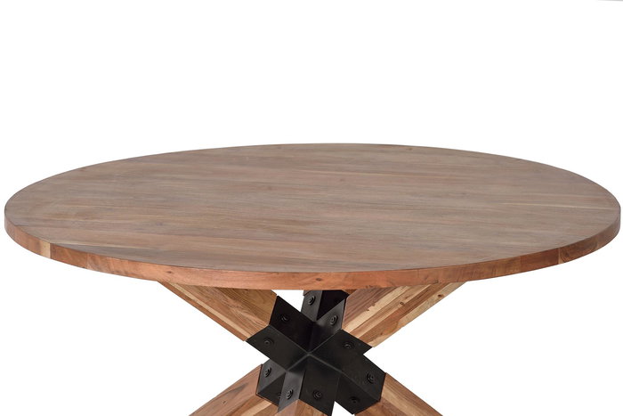 Giner y Colomer - Table de salle à manger en bois d'acacia naturel avec pieds en métal noir - Ø150 x H76 cm Giner y Colomer - Table de salle à manger en bois d'acacia naturel avec pieds en métal noir - Ø150 x H76 cm