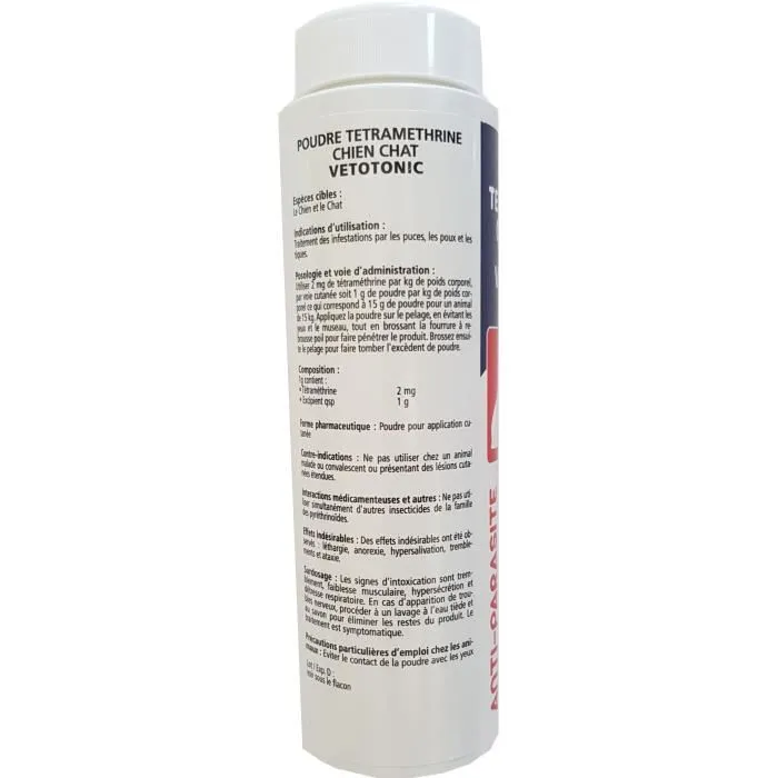 VETOCANIS Poudre Anti-puces et Tiques à la Tétraméthrine pour Chien et Chat - Traitement Parasitaire