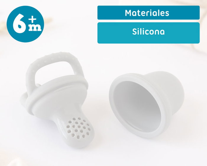 KioKids Réducteur d'étouffement en silicone gris pour bébé +6 mois, avec sac de transport, pour fruits, légumes, va au lave-vaisselle