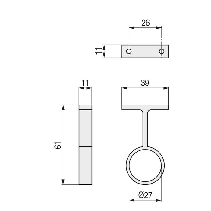 HERRAJES ALK Support pour Tube Rond D25Mm Central Nickel