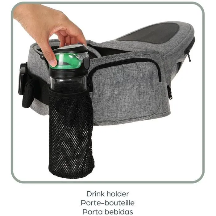 Dreambaby Porte-bébé Siège de Hanche Up & Go, Ergonomique et Réglable, Position Naturelle pour le Développement, Sangles Paddées, Lavable, Gris