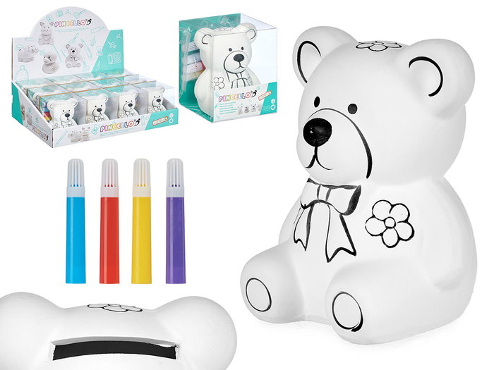 PINCELLO Tirelire Ours en Céramique avec 4 Feutres PINCELLO Tirelire Ours en Céramique avec 4 Feutres