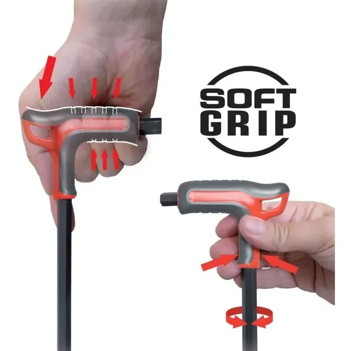 Facom Jeu de 6 Clés à Tête Hexagonale 6 Pans en T 84TZSA.PB avec Douille Sphérique et Poignées Ergonomiques - Acier Carbone Silicium Poli Phosphaté
