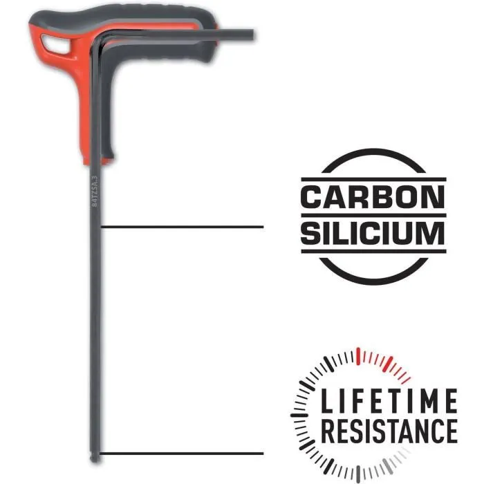 Facom Jeu de 6 Clés à Tête Hexagonale 6 Pans en T 84TZSA.PB avec Douille Sphérique et Poignées Ergonomiques - Acier Carbone Silicium Poli Phosphaté
