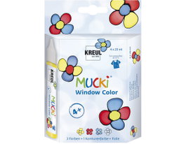 Kreul Set de 4 stylos de peinture pour fenêtres MUCKI + 1 feuille