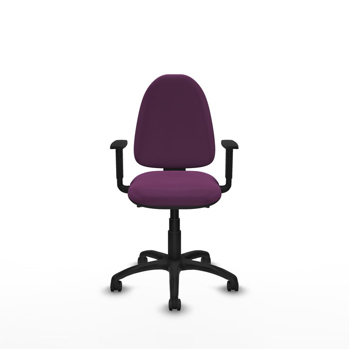 Chaise de bureau Aýna avec mécanisme asynchrone, revêtement en simili cuir violet. Équipée d'une base en polyamide noir, d'accoudoirs 1D et de roulettes pour parquet Chaise de bureau Aýna avec mécanisme asynchrone, revêtement en simili cuir violet. Équipée d'une base en polyamide noir, d'accoudoirs 1D et de roulettes pour parquet