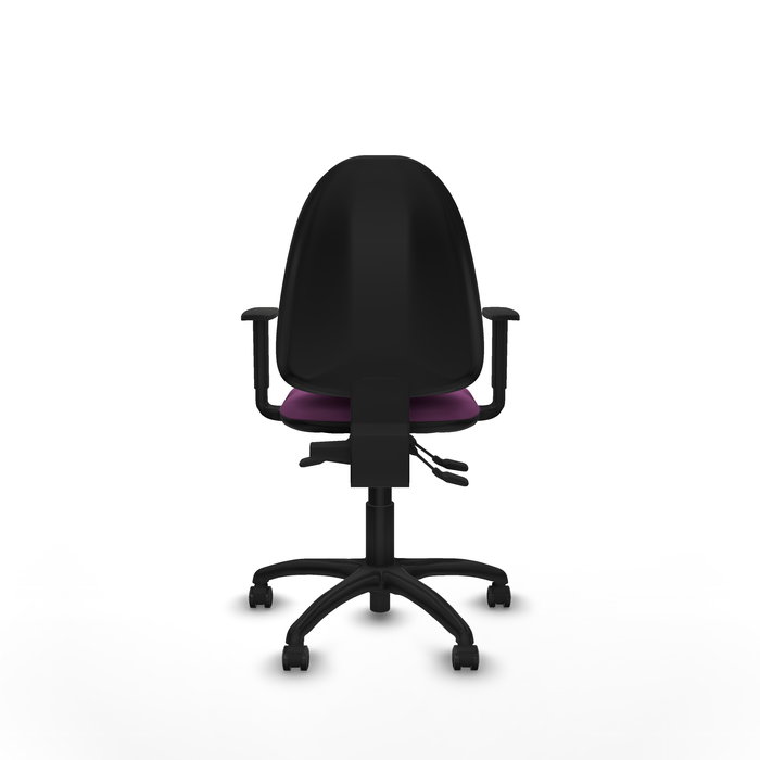 Chaise de bureau Aýna avec mécanisme asynchrone, revêtement en simili cuir violet. Équipée d'une base en polyamide noir, d'accoudoirs 1D et de roulettes pour parquet Chaise de bureau Aýna avec mécanisme asynchrone, revêtement en simili cuir violet. Équipée d'une base en polyamide noir, d'accoudoirs 1D et de roulettes pour parquet