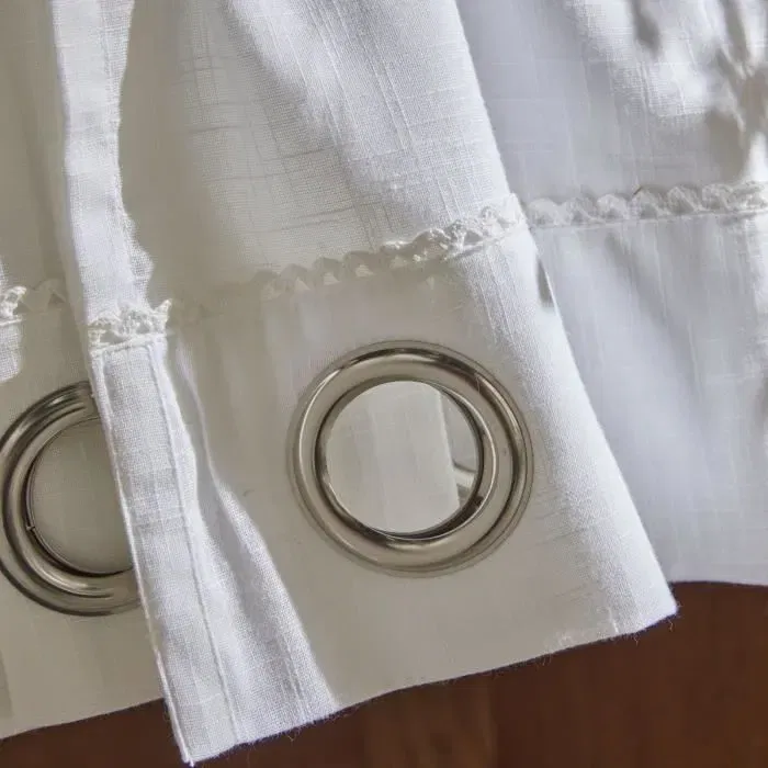 Today CHARME - Voilage 140x240 cm en 100% coton, finition dentelle avec oeillets argentés, couleur craie - Prêt à poser