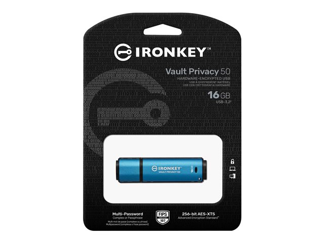 Kingston IronKey Vault Privacy 50 Series 16 Go Clé USB 3.2 Cifrée Sécurité AES 256 bits