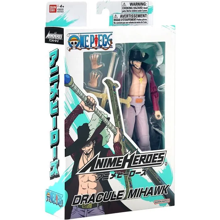 Bandai Figurine Anime Heroes One Piece Dracule Mihawk Oeil de Faucon 17 cm avec 16 points d'articulation et mains supplémentaires